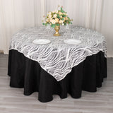 Versatile and Stylish White Black Wave Mesh Square Table Overlay
